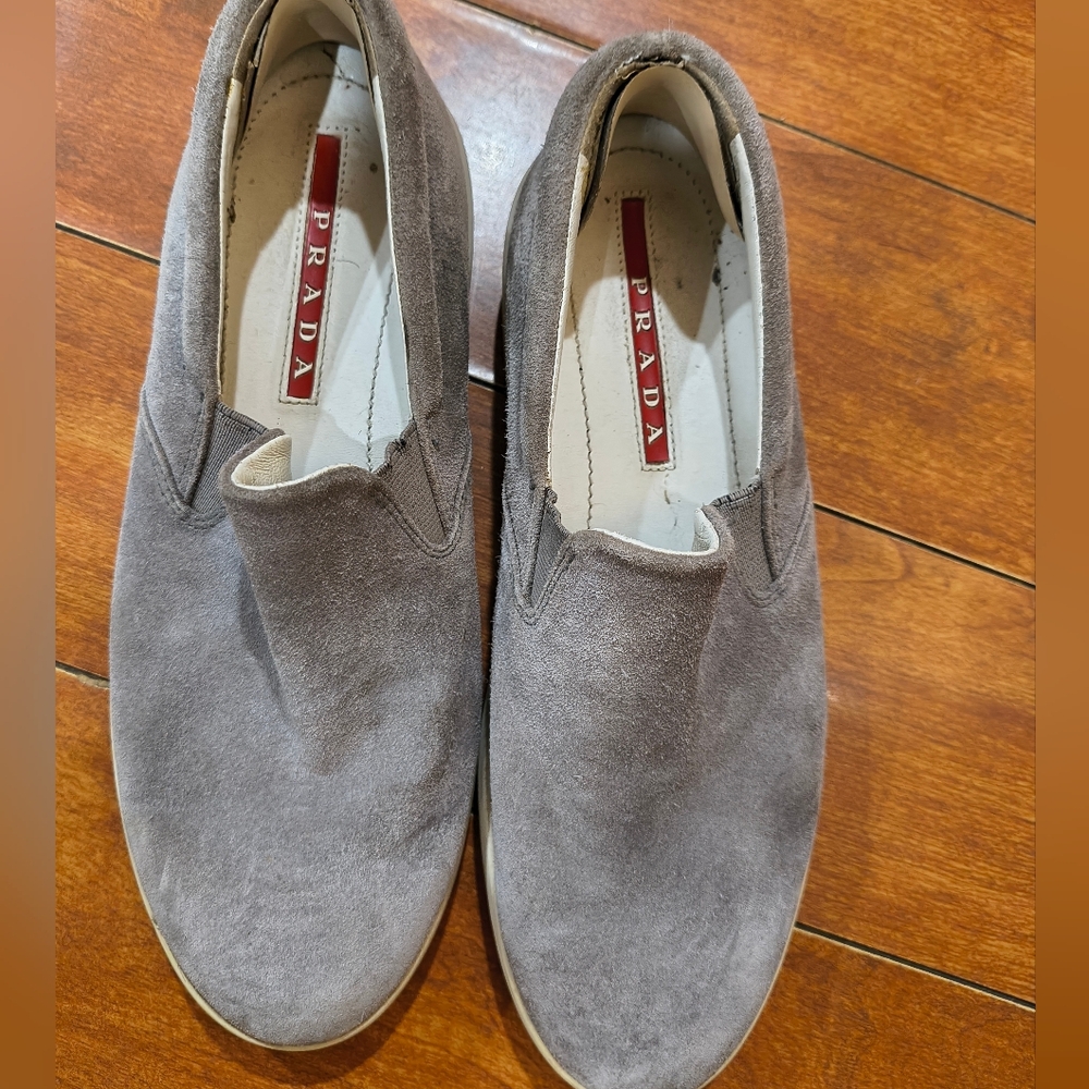 Prada Men's Gray Suede Slip-On Shoes